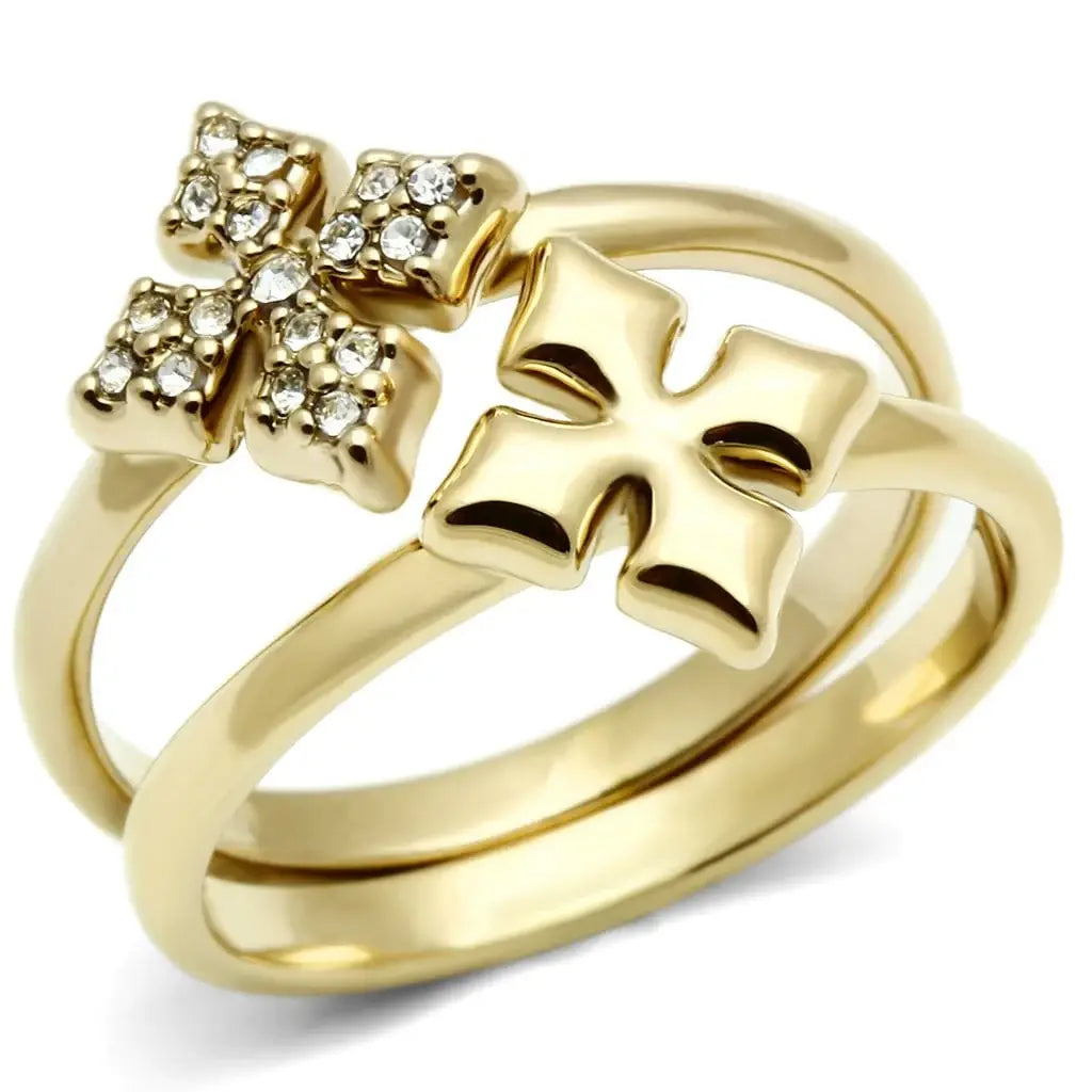 Alamode IP Gold(Ion Plating) Brass Ring with Top Grade Crystal in Clear - Alamode - Flyclothing LLC