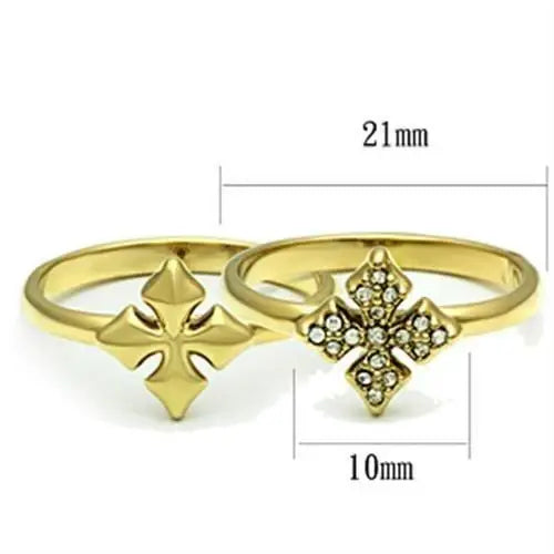 Alamode IP Gold(Ion Plating) Brass Ring with Top Grade Crystal in Clear - Alamode - Flyclothing LLC