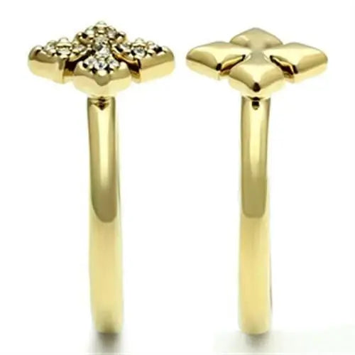 Alamode IP Gold(Ion Plating) Brass Ring with Top Grade Crystal in Clear - Alamode - Flyclothing LLC