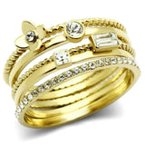 Alamode IP Gold(Ion Plating) Brass Ring with Top Grade Crystal in Clear - Alamode - Flyclothing LLC