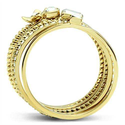 Alamode IP Gold(Ion Plating) Brass Ring with Top Grade Crystal in Clear - Alamode - Flyclothing LLC