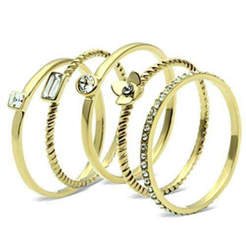 Alamode IP Gold(Ion Plating) Brass Ring with Top Grade Crystal in Clear - Alamode - Flyclothing LLC