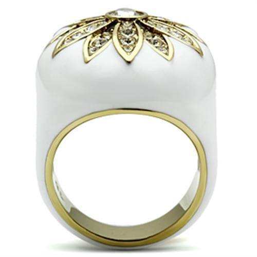 Alamode IP Gold(Ion Plating) Brass Ring with Top Grade Crystal in Clear - Alamode - Flyclothing LLC