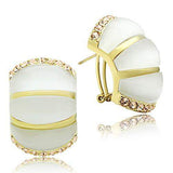 Alamode IP Gold(Ion Plating) Brass Earrings with Synthetic Cat Eye in White - Alamode - Flyclothing LLC