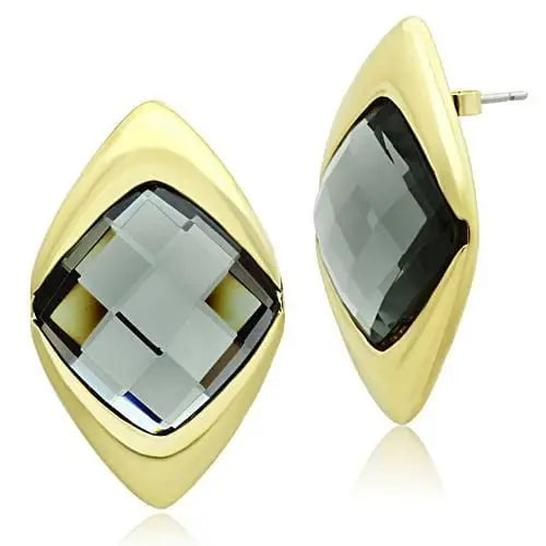 Alamode IP Gold(Ion Plating) Brass Earrings with Synthetic Synthetic Glass in Black Diamond - Alamode - Flyclothing LLC
