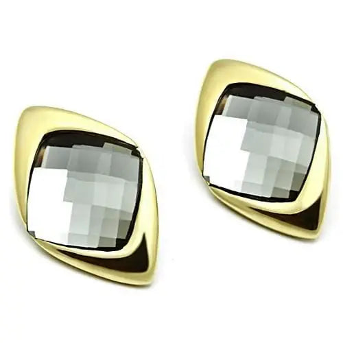 Alamode IP Gold(Ion Plating) Brass Earrings with Synthetic Synthetic Glass in Black Diamond - Alamode - Flyclothing LLC