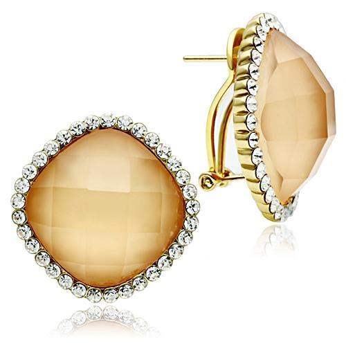 Alamode IP Gold(Ion Plating) Brass Earrings with Synthetic Synthetic Stone in Orange - Alamode - Flyclothing LLC
