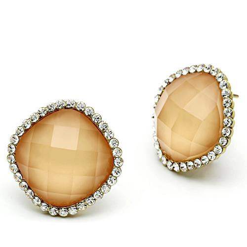 Alamode IP Gold(Ion Plating) Brass Earrings with Synthetic Synthetic Stone in Orange - Alamode - Flyclothing LLC