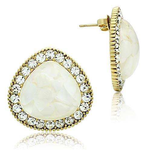 Alamode IP Gold(Ion Plating) Brass Earrings with Synthetic Synthetic Stone in Clear - Alamode - Flyclothing LLC