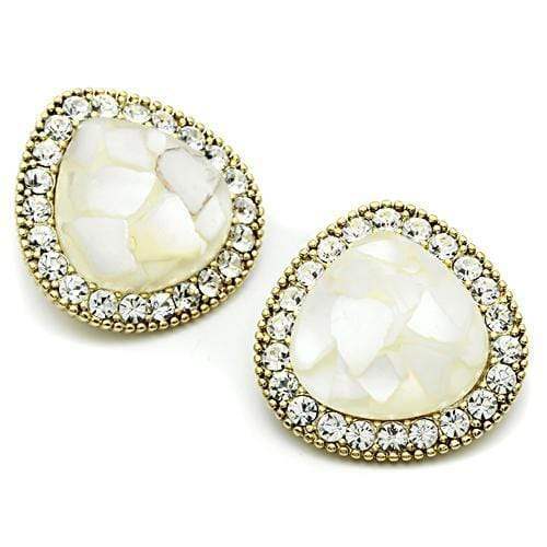 Alamode IP Gold(Ion Plating) Brass Earrings with Synthetic Synthetic Stone in Clear - Alamode - Flyclothing LLC