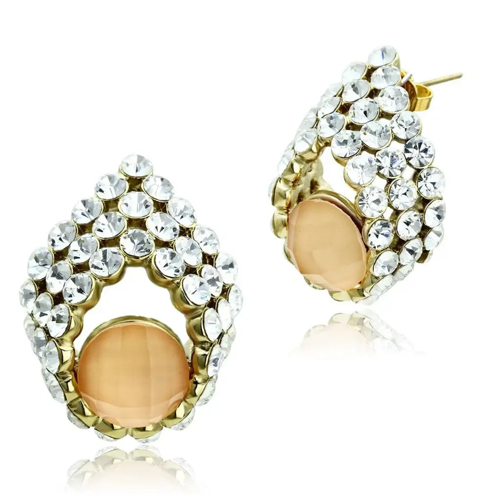 Alamode IP Gold(Ion Plating) Brass Earrings with Synthetic Synthetic Stone in Orange - Alamode - Flyclothing LLC
