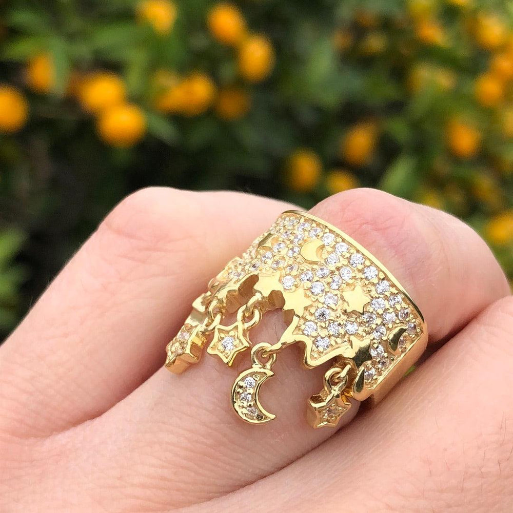 Alamode Gold 925 Sterling Silver Ring with AAA Grade CZ in Clear - Alamode