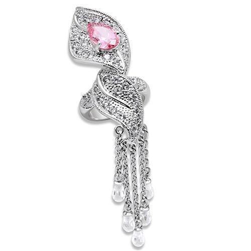 Alamode Rhodium Brass Ring with AAA Grade CZ in Rose - Alamode