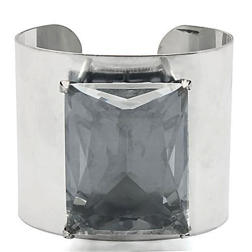 Alamode Antique Silver Brass Bangle with Synthetic Synthetic Glass in Clear - Alamode