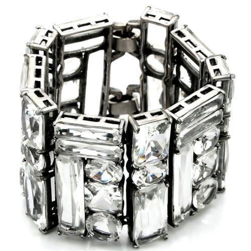 Alamode Antique Silver Brass Bracelet with Synthetic Synthetic Glass in Clear - Alamode