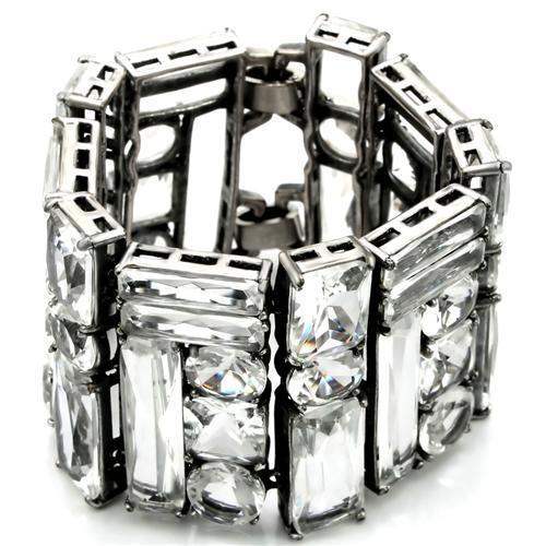 Alamode Antique Silver Brass Bracelet with Synthetic Synthetic Glass in Clear - Alamode - Flyclothing LLC
