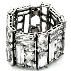 Alamode Antique Silver Brass Bracelet with Synthetic Synthetic Glass in Clear