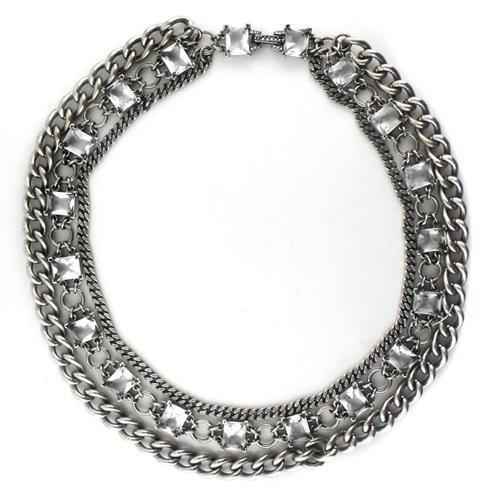 Alamode Antique Silver Brass Necklace with Synthetic Synthetic Glass in Clear - Alamode