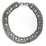 Alamode Antique Silver Brass Necklace with Synthetic Synthetic Glass in Clear - Alamode