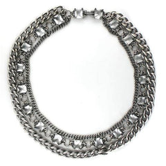 Alamode Antique Silver Brass Necklace with Synthetic Synthetic Glass in Clear - Alamode