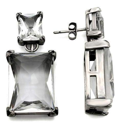 Alamode Antique Silver Brass Earrings with AAA Grade CZ in Clear - Alamode - Flyclothing LLC