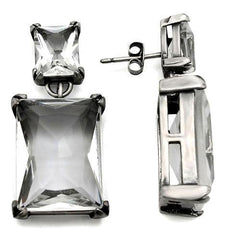 Alamode Antique Silver Brass Earrings with AAA Grade CZ in Clear - Alamode