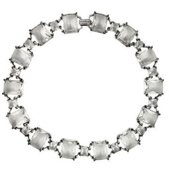Alamode Antique Silver Brass Necklace with Synthetic Synthetic Glass in Clear
