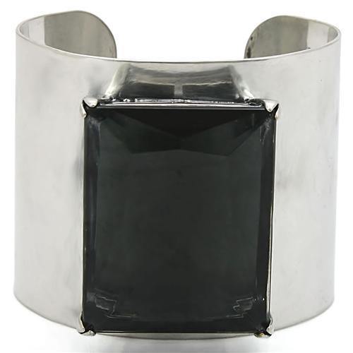 Alamode Antique Silver Brass Bangle with Synthetic Synthetic Glass in Black Diamond - Alamode