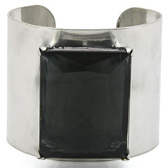 Alamode Antique Silver Brass Bangle with Synthetic Synthetic Glass in Black Diamond - Alamode