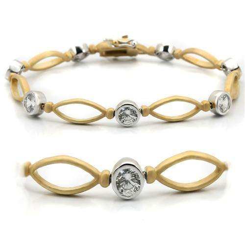 Alamode Matte Gold & Rhodium Brass Bracelet with AAA Grade CZ in Clear - Alamode - Flyclothing LLC