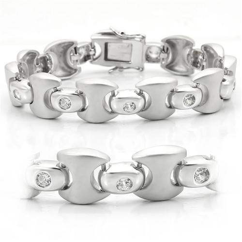 Alamode Matte Rhodium & Rhodium Brass Bracelet with AAA Grade CZ in Clear - Alamode - Flyclothing LLC