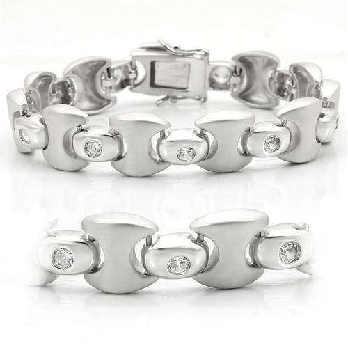 Alamode Matte Rhodium & Rhodium Brass Bracelet with AAA Grade CZ in Clear - Alamode