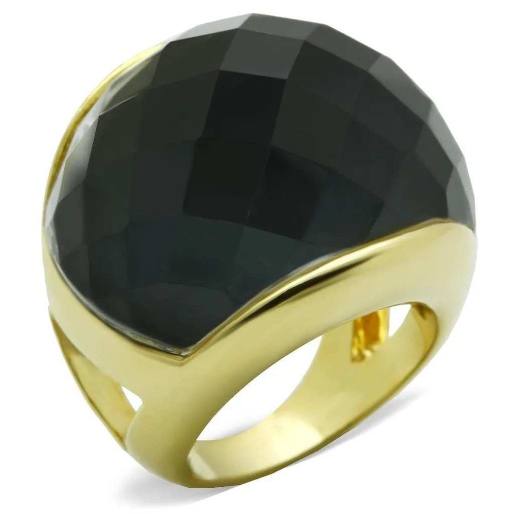 Alamode Gold Brass Ring with Precious Stone Conch in White - Alamode - Flyclothing LLC