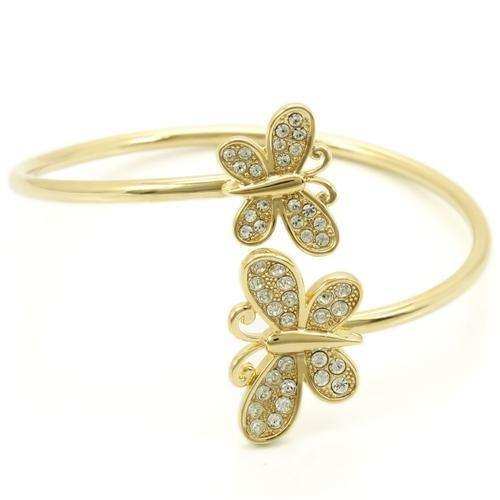 Alamode Gold Brass Bangle with Top Grade Crystal in Clear - Alamode - Flyclothing LLC
