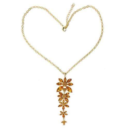Alamode Gold Brass Chain Pendant with Top Grade Crystal in Topaz - Alamode - Flyclothing LLC