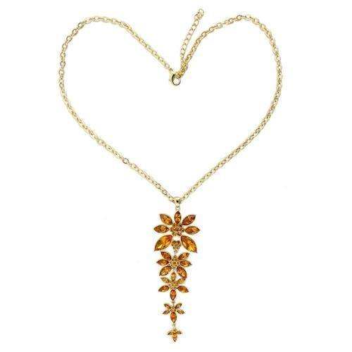 Alamode Gold Brass Chain Pendant with Top Grade Crystal in Topaz - Alamode - Flyclothing LLC
