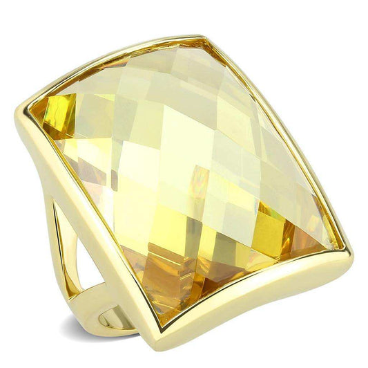Alamode Gold Brass Ring with AAA Grade CZ in Topaz - Alamode - Flyclothing LLC