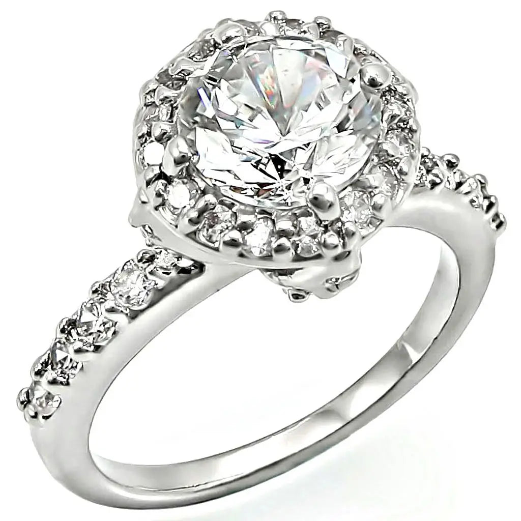 Alamode Rhodium Brass Ring with AAA Grade CZ in Clear - Alamode - Flyclothing LLC