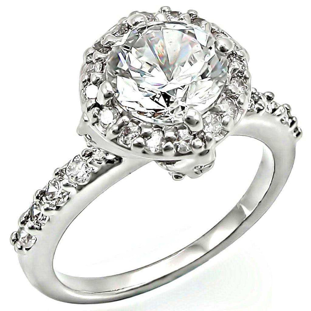 Alamode Rhodium Brass Ring with AAA Grade CZ in Clear - Alamode - Flyclothing LLC