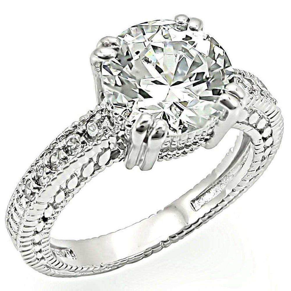 Alamode Rhodium Brass Ring with AAA Grade CZ in Clear - Alamode - Flyclothing LLC