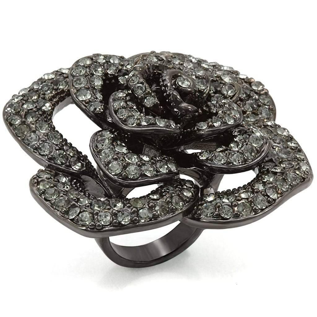 Alamode Ruthenium Brass Ring with Top Grade Crystal in Black Diamond - Alamode - Flyclothing LLC