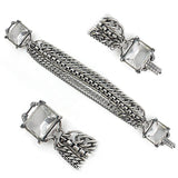 Alamode Antique Silver Brass Bracelet with Synthetic Synthetic Glass in Clear - Alamode