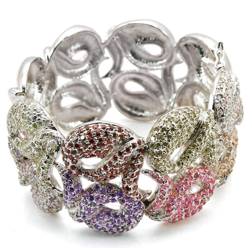 Alamode Rhodium Brass Bangle with AAA Grade CZ in Multi Color - Alamode - Flyclothing LLC