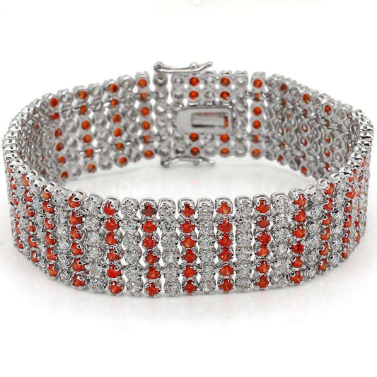 Alamode Rhodium Brass Bracelet with AAA Grade CZ in Orange - Alamode - Flyclothing LLC