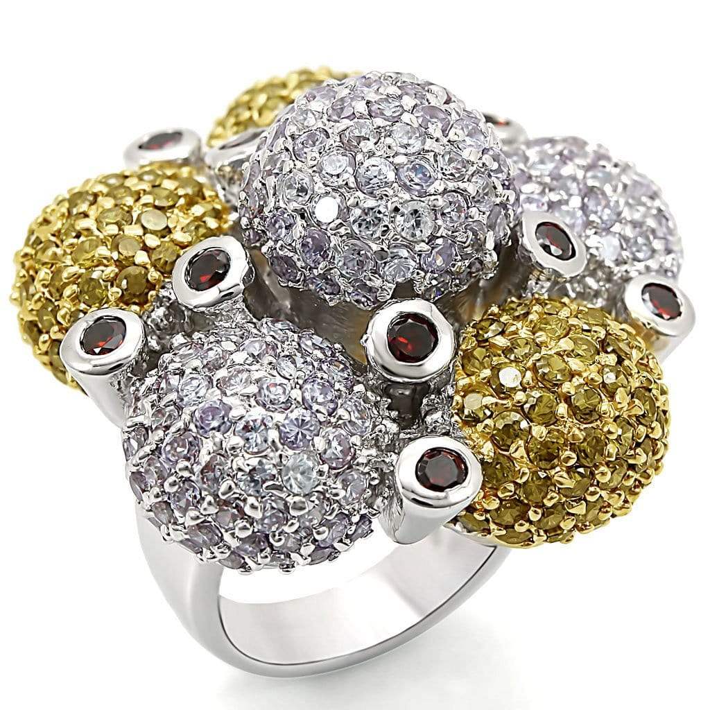 Alamode Reverse Two-Tone Brass Ring with AAA Grade CZ in Garnet - Alamode - Flyclothing LLC