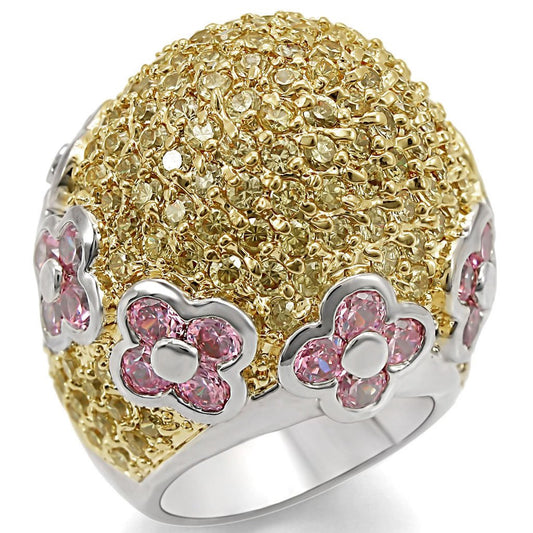 Alamode Reverse Two-Tone Brass Ring with AAA Grade CZ in Rose