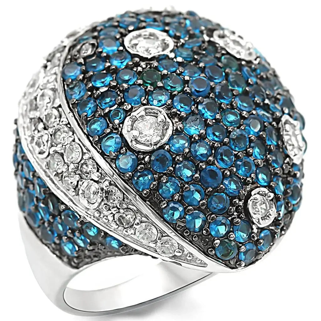 Alamode Rhodium + Ruthenium Brass Ring with Synthetic Spinel in Montana - Alamode - Flyclothing LLC
