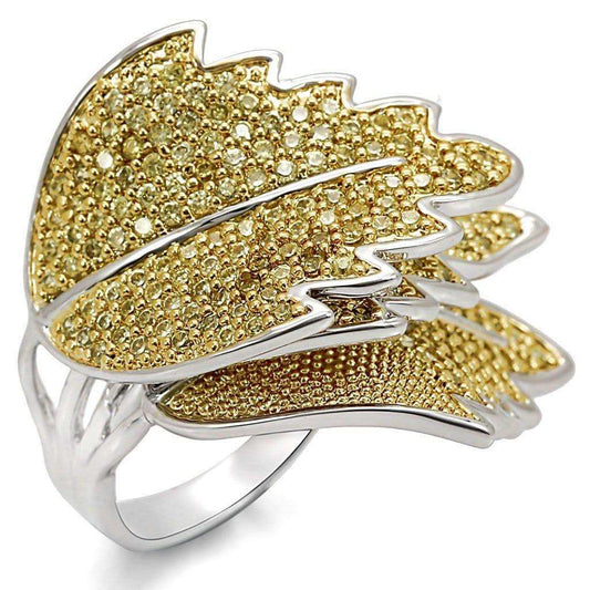 Alamode Reverse Two-Tone Brass Ring with AAA Grade CZ in Apple Green color - Alamode - Flyclothing LLC