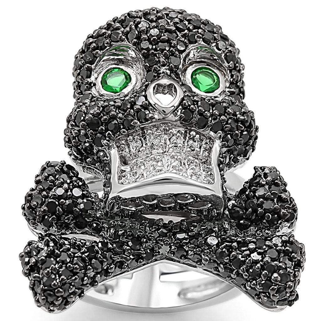 Alamode Rhodium + Ruthenium Brass Ring with Synthetic Synthetic Glass in Emerald - Alamode - Flyclothing LLC