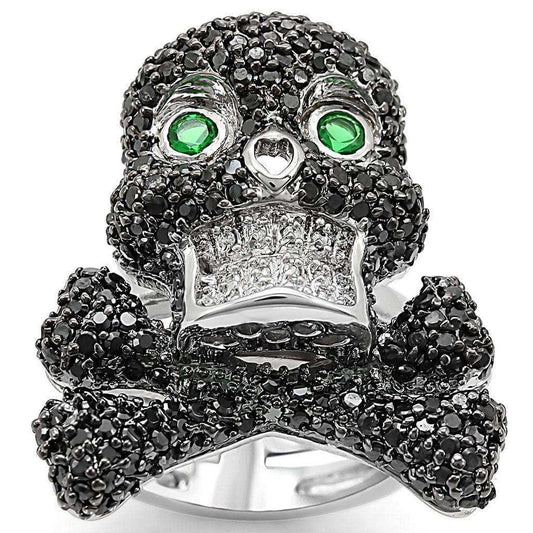Alamode Rhodium + Ruthenium Brass Ring with Synthetic Synthetic Glass in Emerald - Alamode - Flyclothing LLC